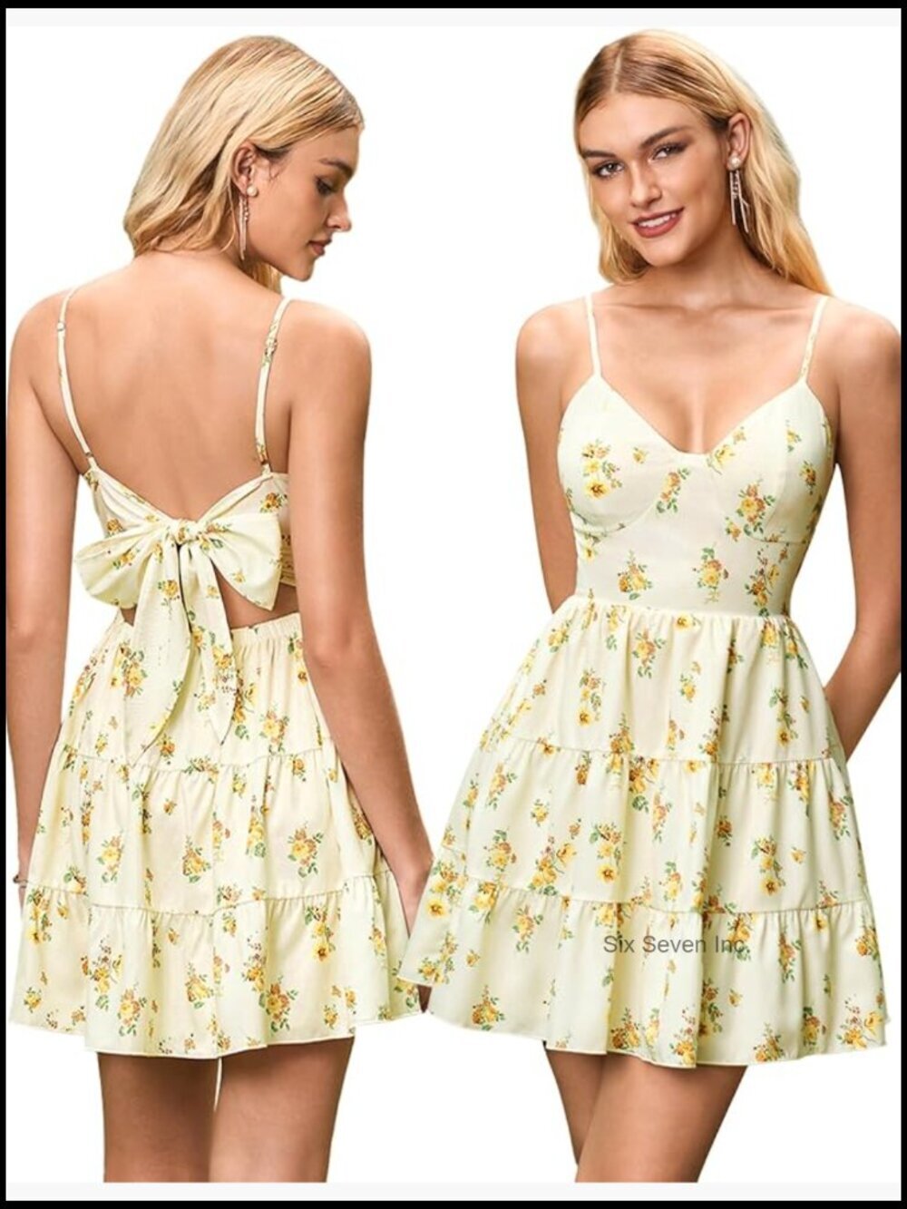 Polyester Mini Sundress V Neck Backless Boho Casual Summer Dress